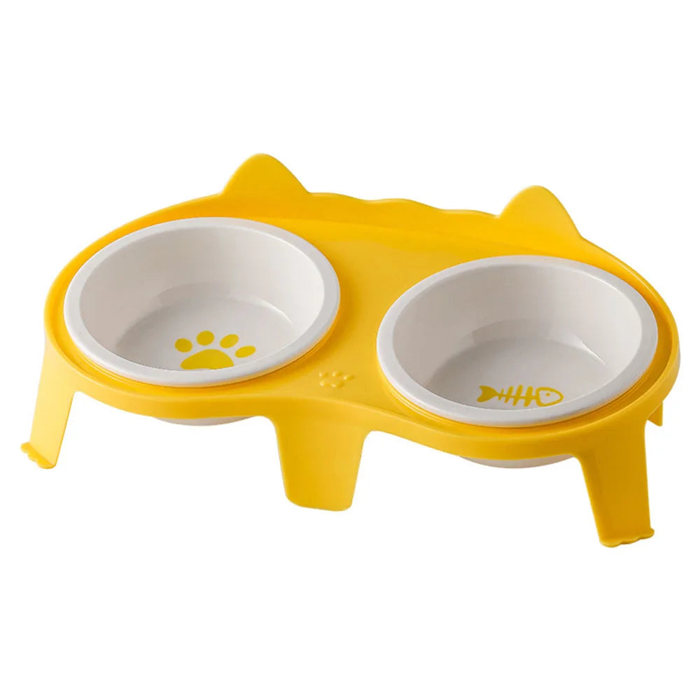 Ceramic Cat Bowl Double Bowl - Elevated Slanted Pet Food Water Bowls, High-Quality Kitten Feeding Drinking Bowls, Pet Supplies