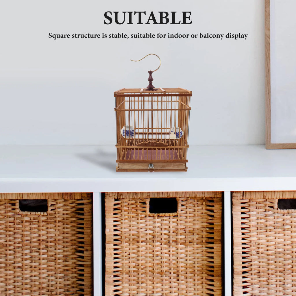 Bamboo Bird Cage for Pet Birds Songbirds Canary Small Parrots Finch Pets Birdcages