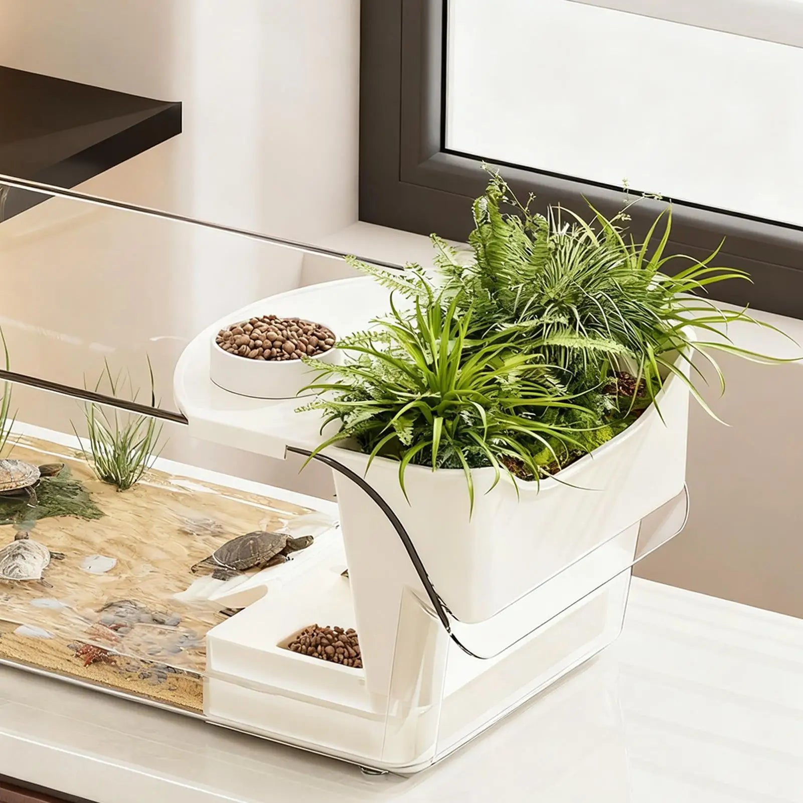 Turtle Tank Large Terrarium with Basking Plat Clear Tortoise Tank Reptile Enclosure for Tree Frog Salamanders Crayfish Small