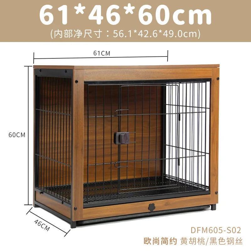 Dog Crate Wooden Pet Indoor Pen Home with Litter Box Separate Dog Kennel