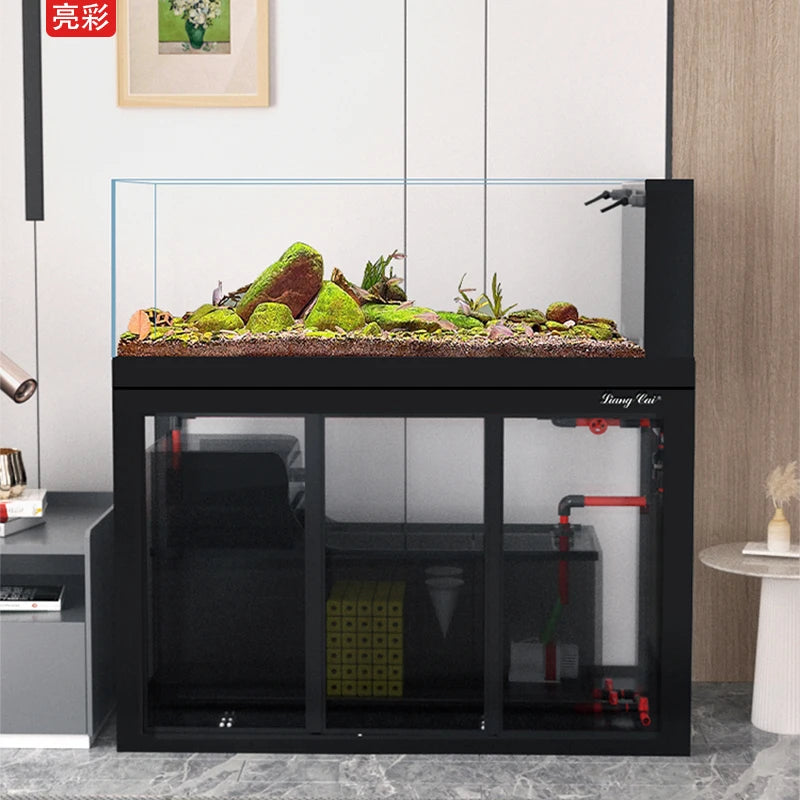 Gallon Aquarium Rectangle Square Glass Fish Tank Wooden Accessories For Home Office Elegant Marine Style Easy Living