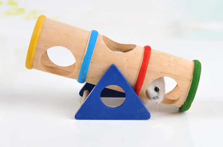 Hamster Toys Cage Wooden Colorful Seesaw House Hide Play Pet Toys for Hamster Rat Mouse Mice Guinea Pig Cage Accessories