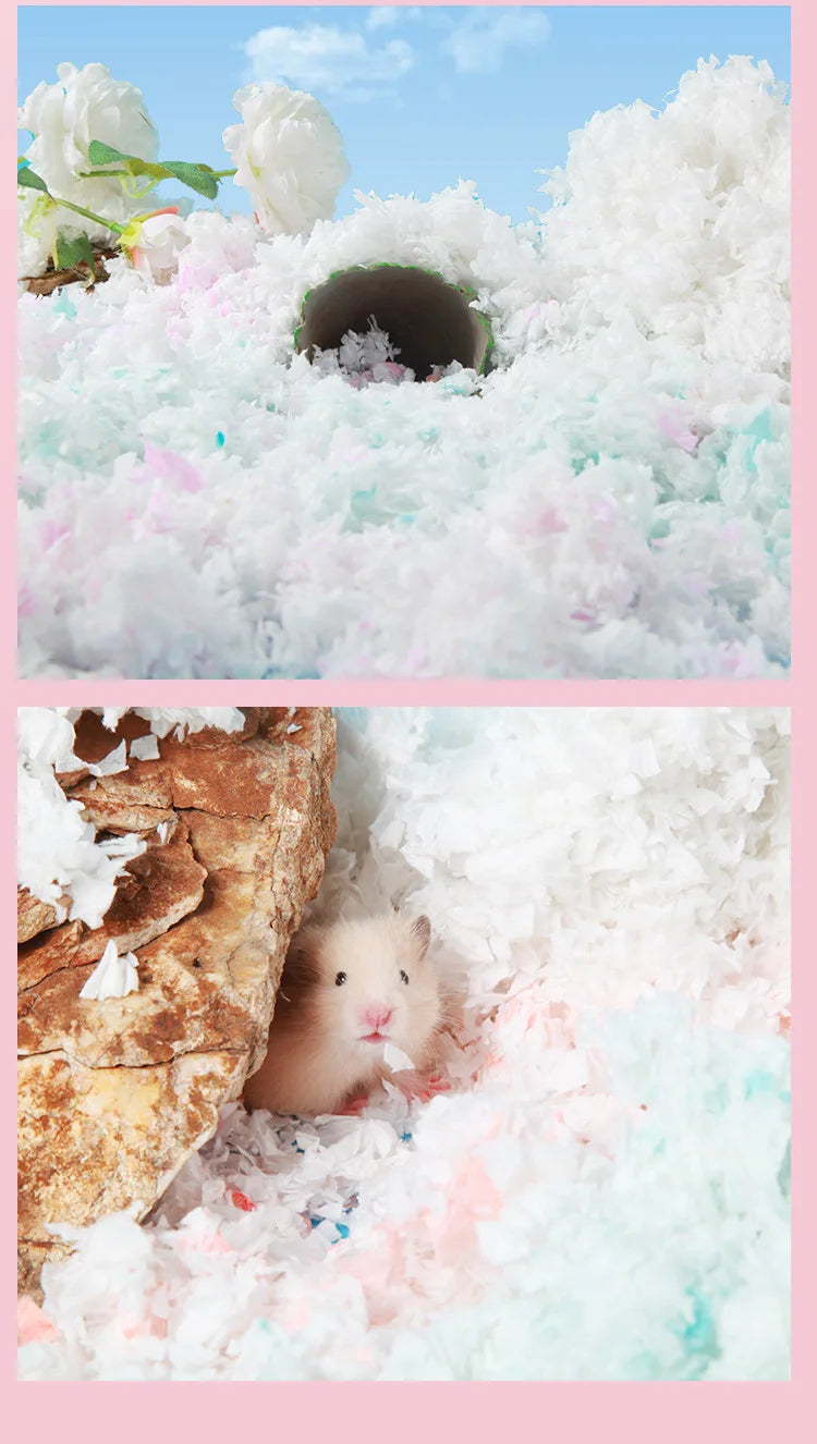 Dust-Free Paper Bedding for Hamsters, Natural Cotton Pad Small Animal Cage Litter, Absorbent Deodorizing Pet Bedding Material