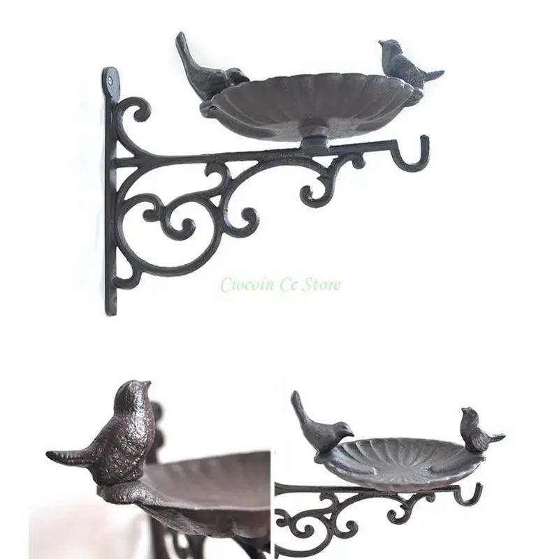X90F Cast Iron Bird Bath Garden Decor Wall Mounted Vintage Water Bowl for Wild Bird