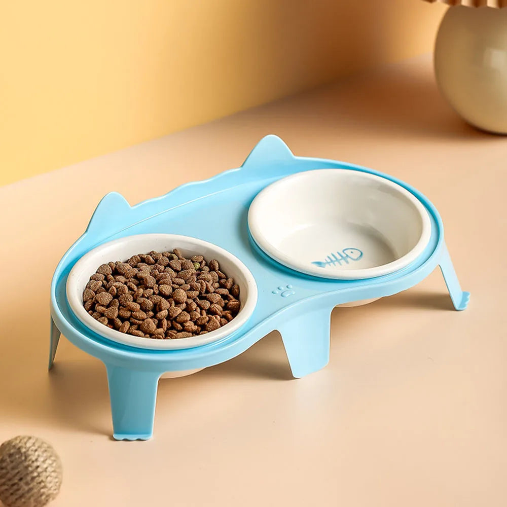 Ceramic Cat Bowl Double Bowl - Elevated Slanted Pet Food Water Bowls, High-Quality Kitten Feeding Drinking Bowls, Pet Supplies