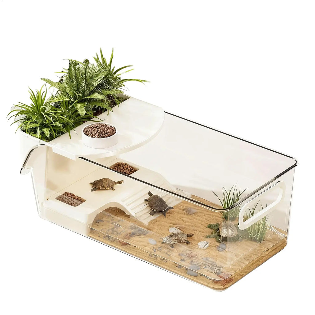 Turtle Tank Large Terrarium with Basking Plat Clear Tortoise Tank Reptile Enclosure for Tree Frog Salamanders Crayfish Small