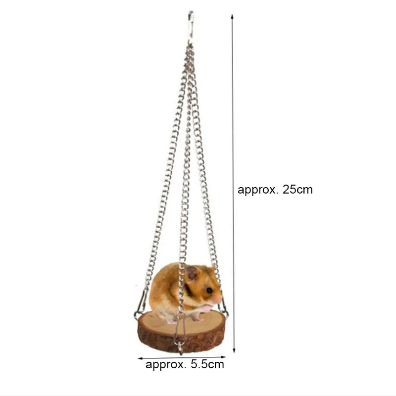 Wood Hamster Swing Toy Hamster Toys Hanging Gadget Wooden Cage Accessories Supplies Amuse Mouse Natural Toy for Small Pets