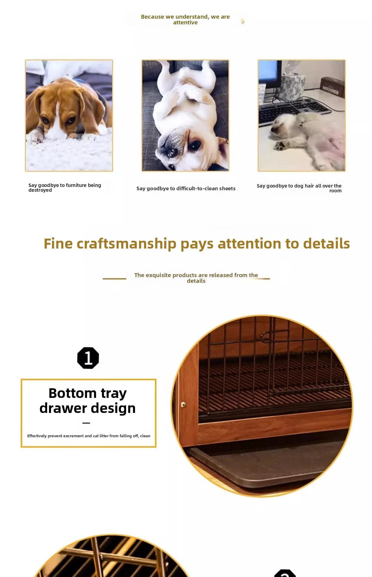 Dog Crate Wooden Pet Indoor Pen Home with Litter Box Separate Dog Kennel