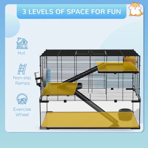 Three-tier Hamster Cage, With Quick Delivery, Glass Basin, Ramp And Sports Wheel, Suitable For Small Hamsters.
