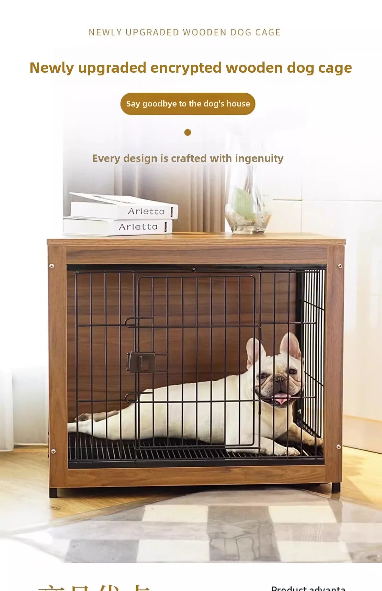 Dog Crate Wooden Pet Indoor Pen Home with Litter Box Separate Dog Kennel