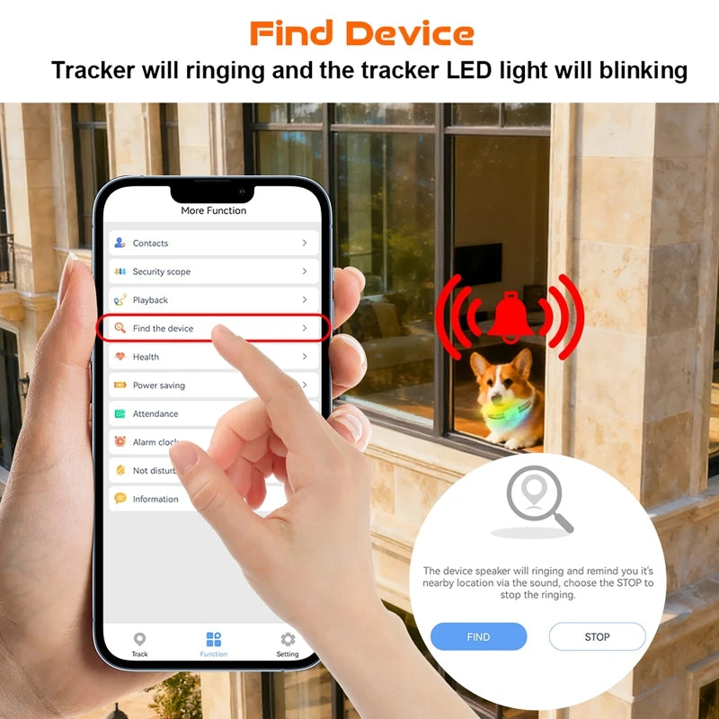 GPS Pet Tracker with Colorful LED Flash 4G Smart Pet Collar IP67 Waterproof Pet Pedometer Calorie Health Data Tracker