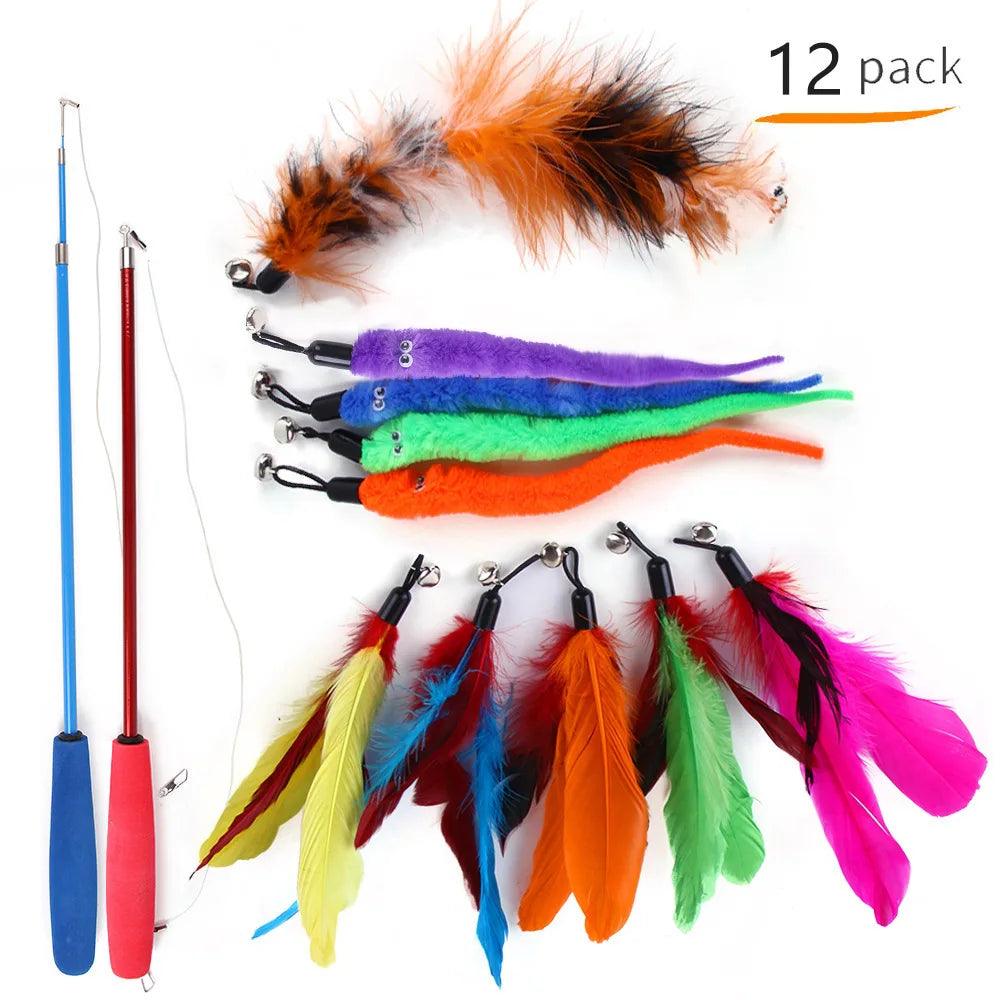 Cat Toy Set Interactive Play Kitten Toys for Indoor Cats Fun Exercise Entertainment Pet Fishing Rod Teaser Wand Plush Mouse