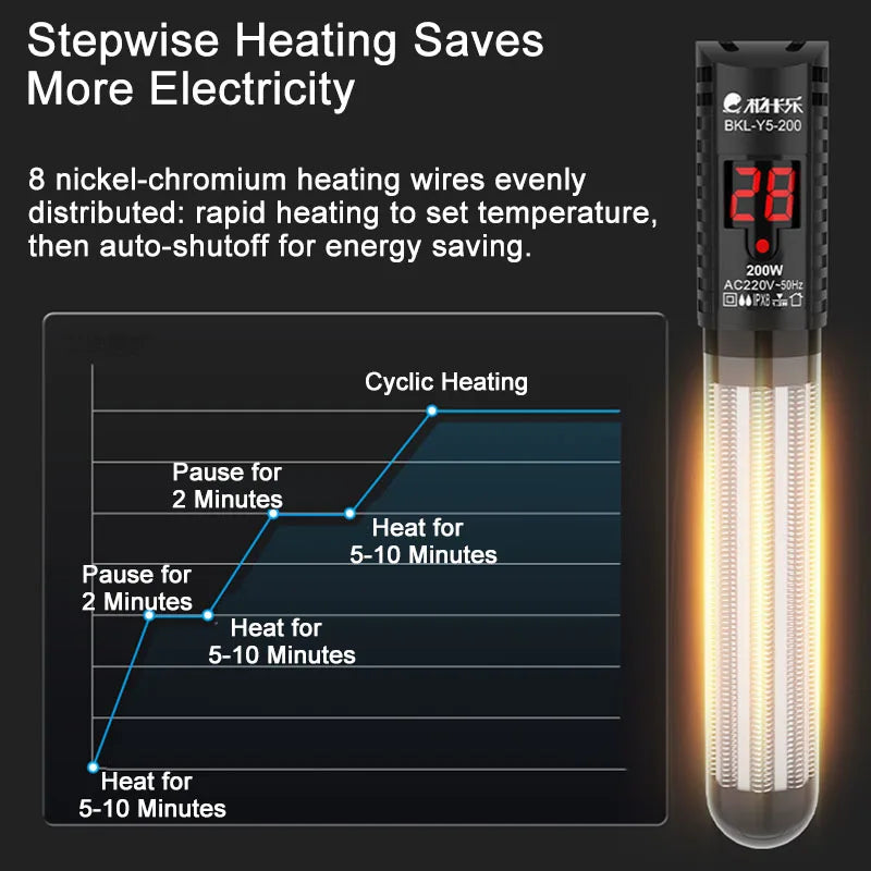 Aquarium Heater Fish Tank LCD Display Digital Thermostat Submersible Water Heating Rod Constant Temperature Control 220v