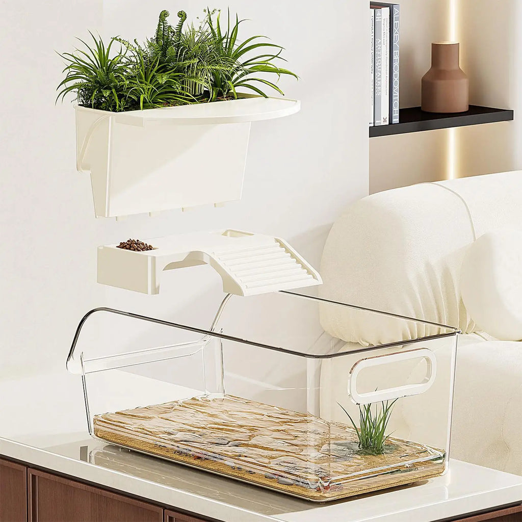 Turtle Tank Large Terrarium with Basking Plat Clear Tortoise Tank Reptile Enclosure for Tree Frog Salamanders Crayfish Small
