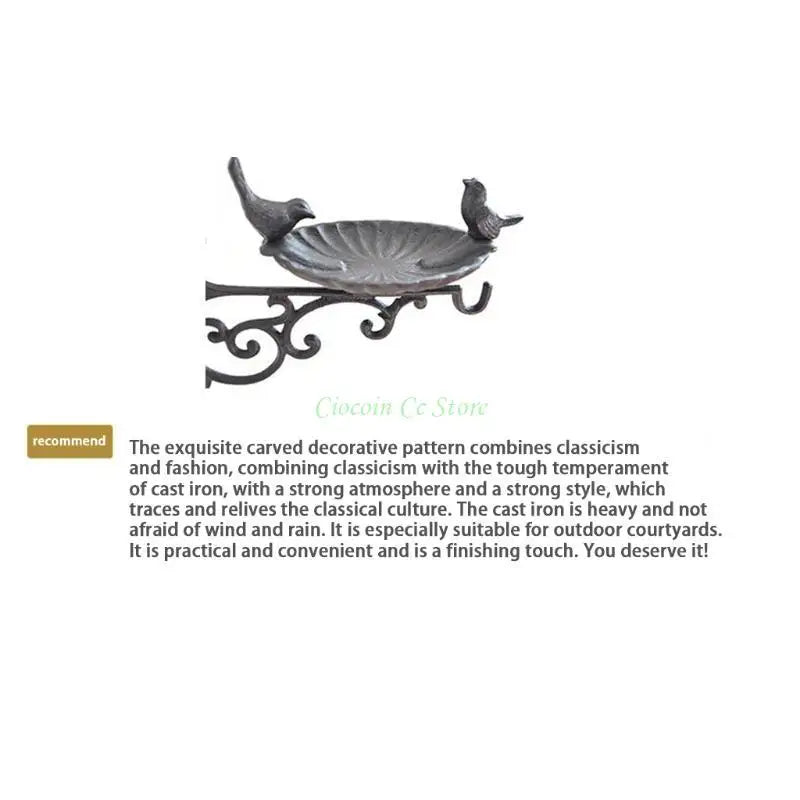 X90F Cast Iron Bird Bath Garden Decor Wall Mounted Vintage Water Bowl for Wild Bird