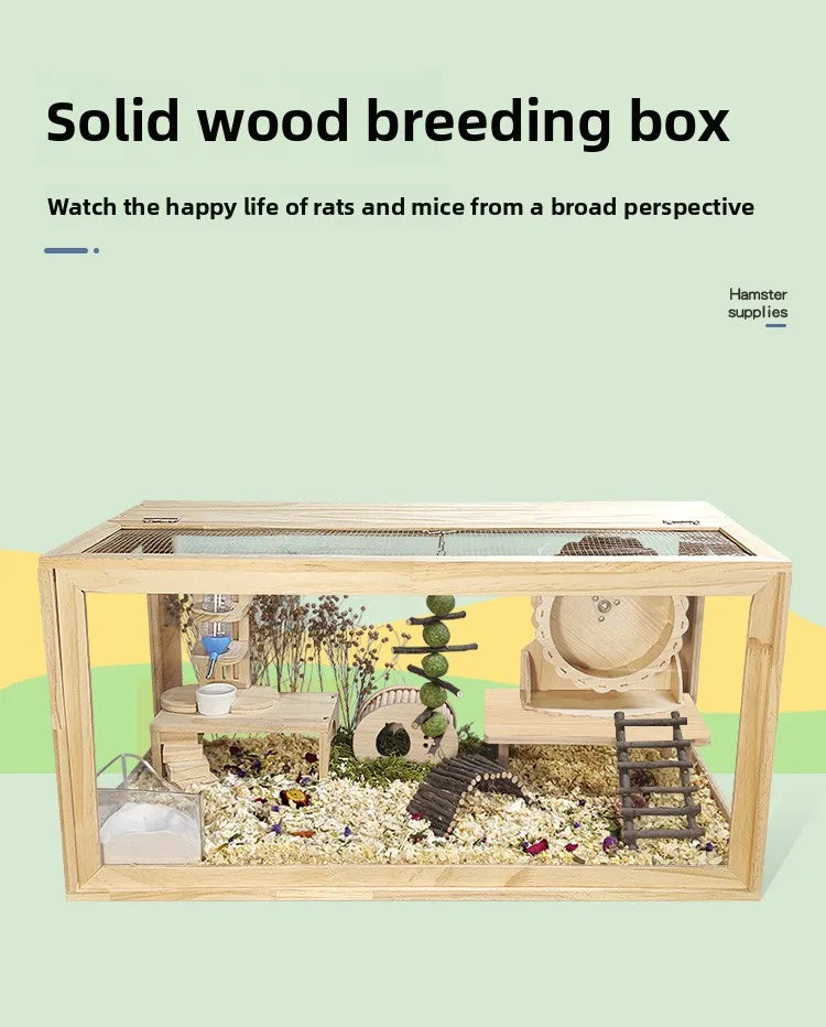Hamster Frame Cage Solid Wood Acrylic Breathable Pet Cage Set for Golden Hamsters, Hedgehogs, Parrots, and Other Small Pets