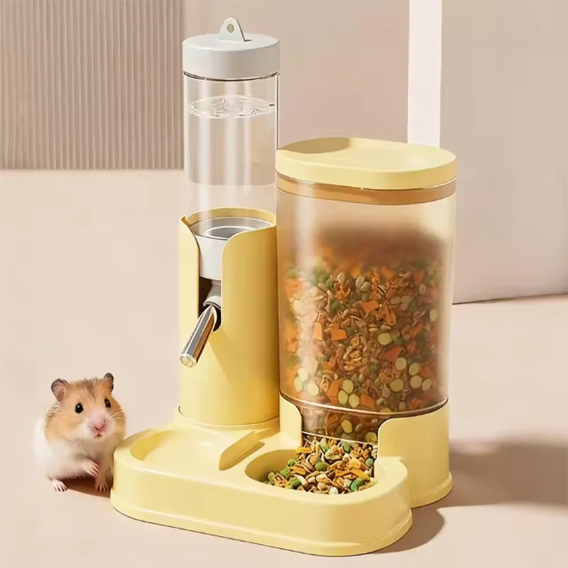 Hamster Water Dispenser Hamster Water Bottle Pet Auto Dispenser with Base No Drip Drinking Waterer with Food Feeding Bowl