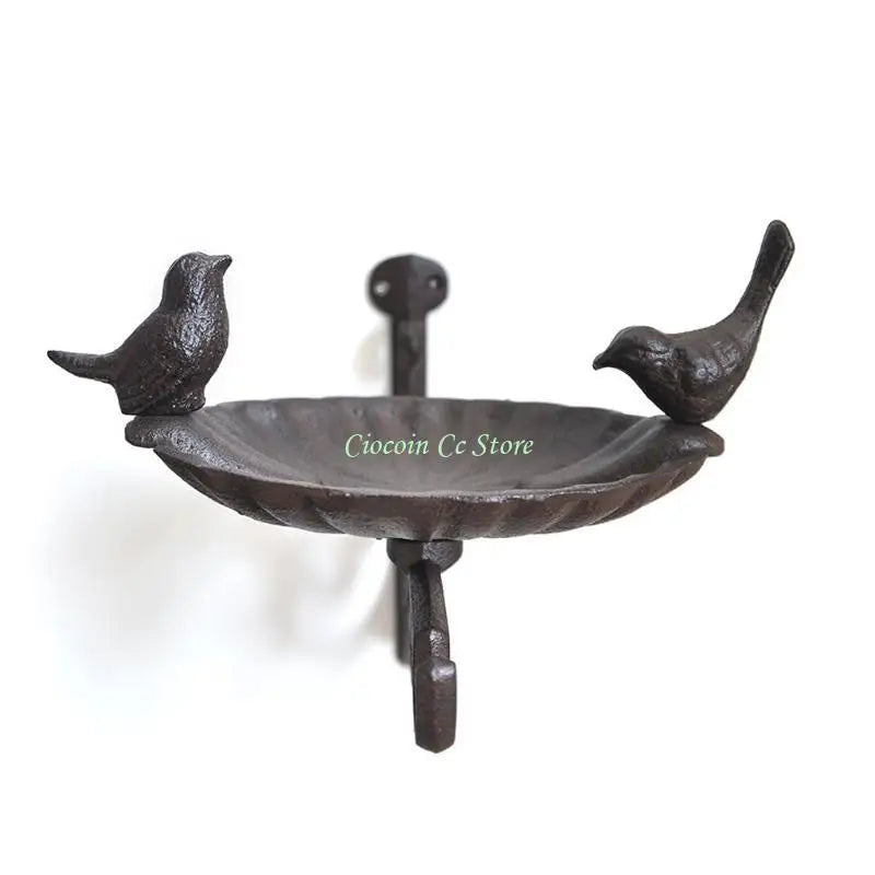 X90F Cast Iron Bird Bath Garden Decor Wall Mounted Vintage Water Bowl for Wild Bird