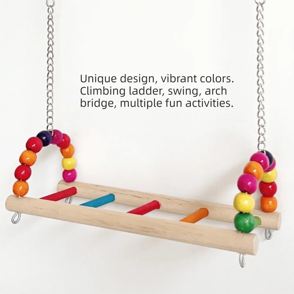 Bird Perch Stand Bite Resistant Parrot Swing Wooden Hanging Beads Bird Colorful Bird Cage Standing Training