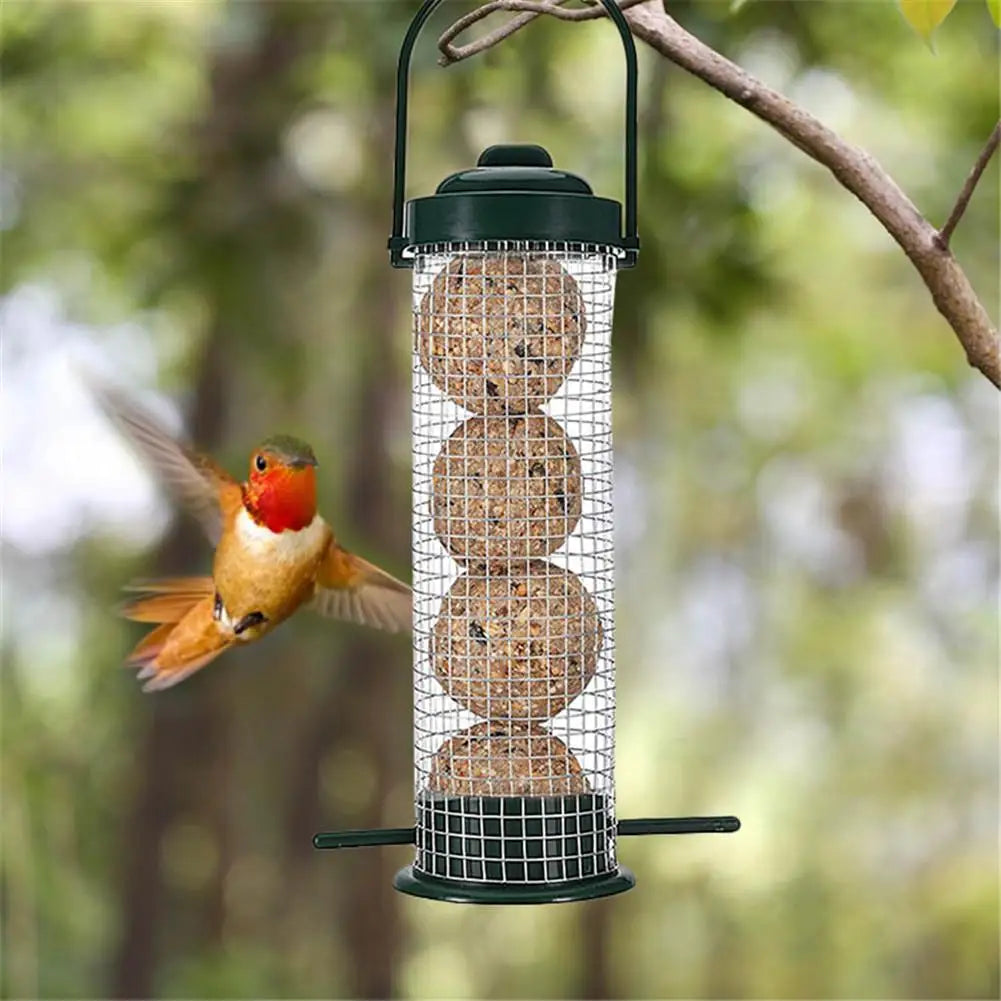 Pet Bird Hanging Feeders Outdoor Pet Parrot Seeds Food Feeder Wild Bird Grid Food Dispensers Yard Garden Bird Feeding Device