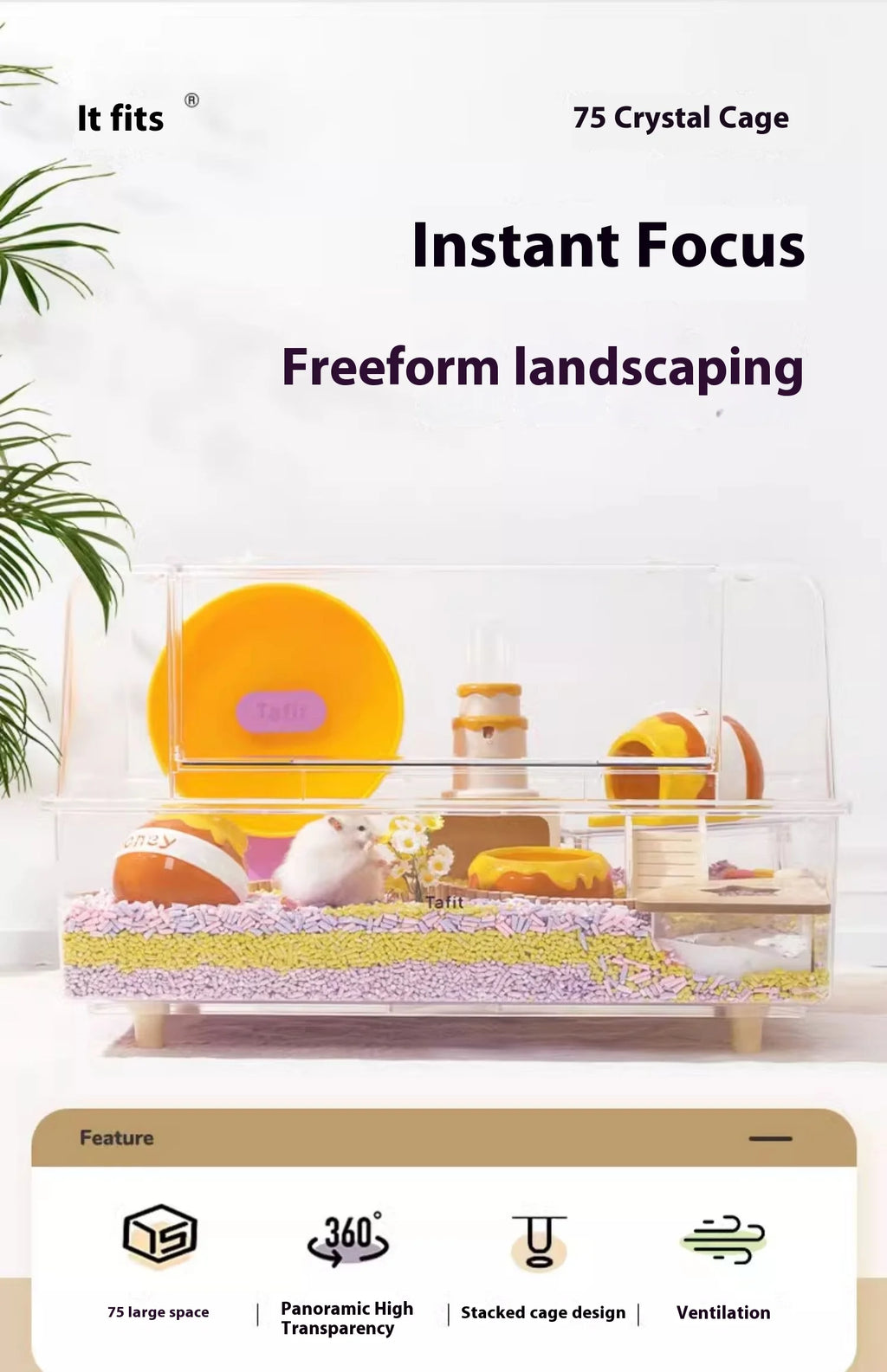 Large Villa Hamster Cage Transparent Acrylic 75 Breeding Box Gerbil House Habitat Decor for Hamsters Quail Chinchillas
