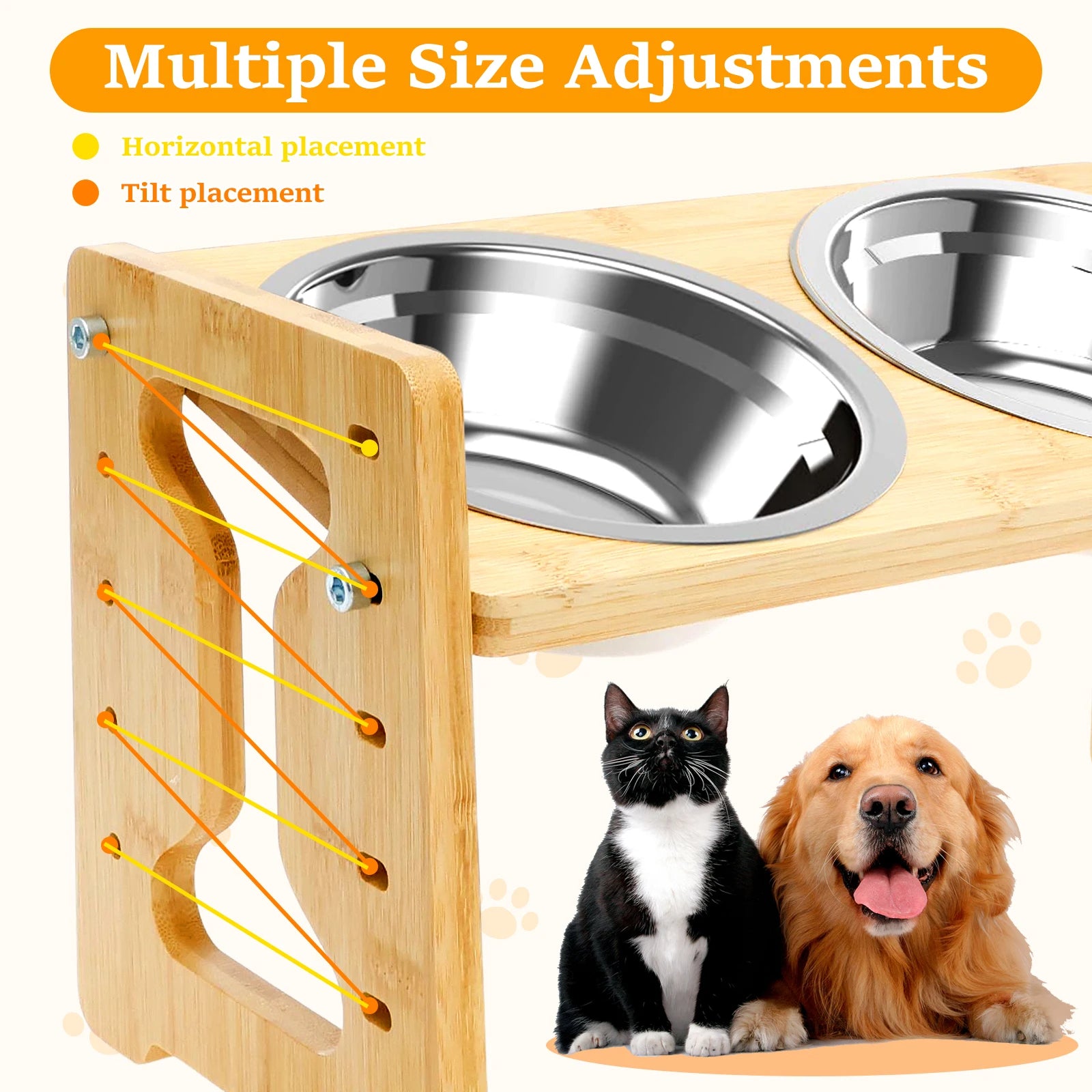 Elevated Dog Feeder Bowls Adjustable Raised Stand Wood Pet Double Stainless Steel Bowl Cat Dog Food Water Accessories