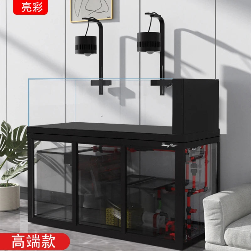 Gallon Aquarium Rectangle Square Glass Fish Tank Wooden Accessories For Home Office Elegant Marine Style Easy Living