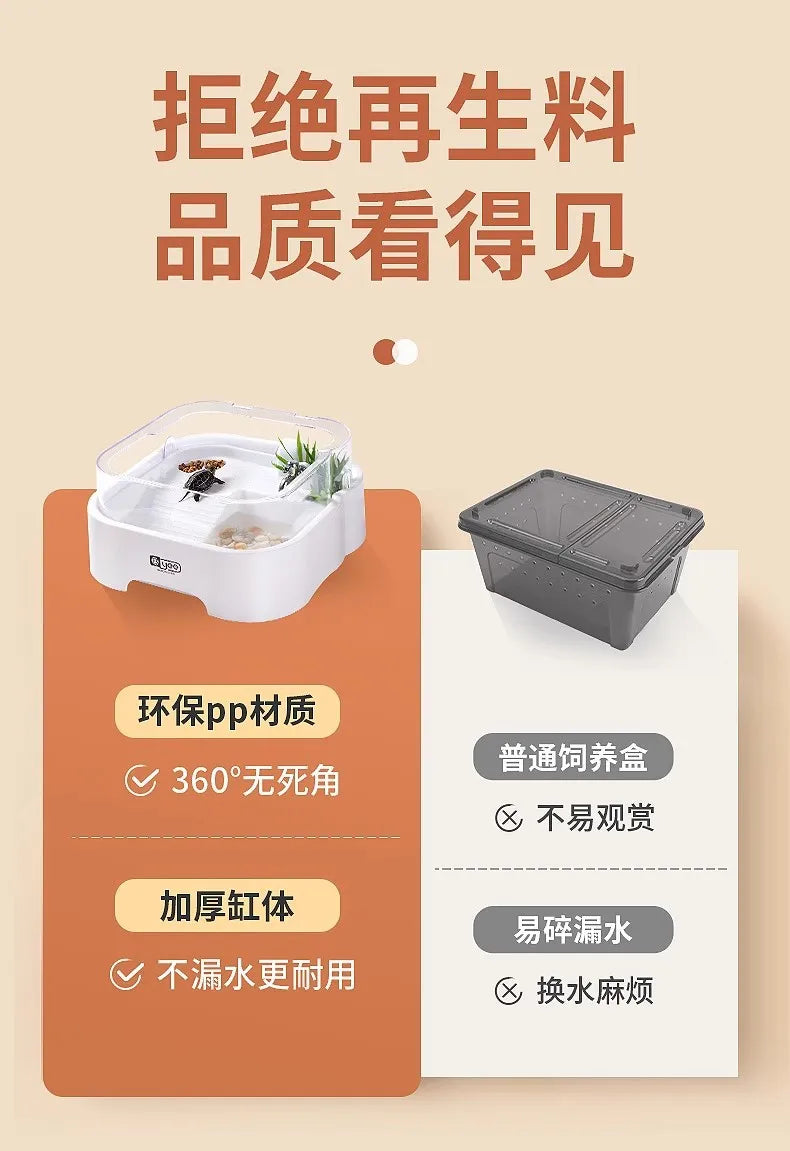 Reptile Habitat Tank with Basking Platform, Home Decorative Breeding Box for Tortoise, Sun Deck Aquarium for Aquatic Pets