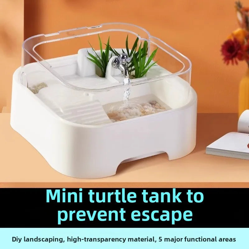 Reptile Habitat Tank with Basking Platform, Home Decorative Breeding Box for Tortoise, Sun Deck Aquarium for Aquatic Pets