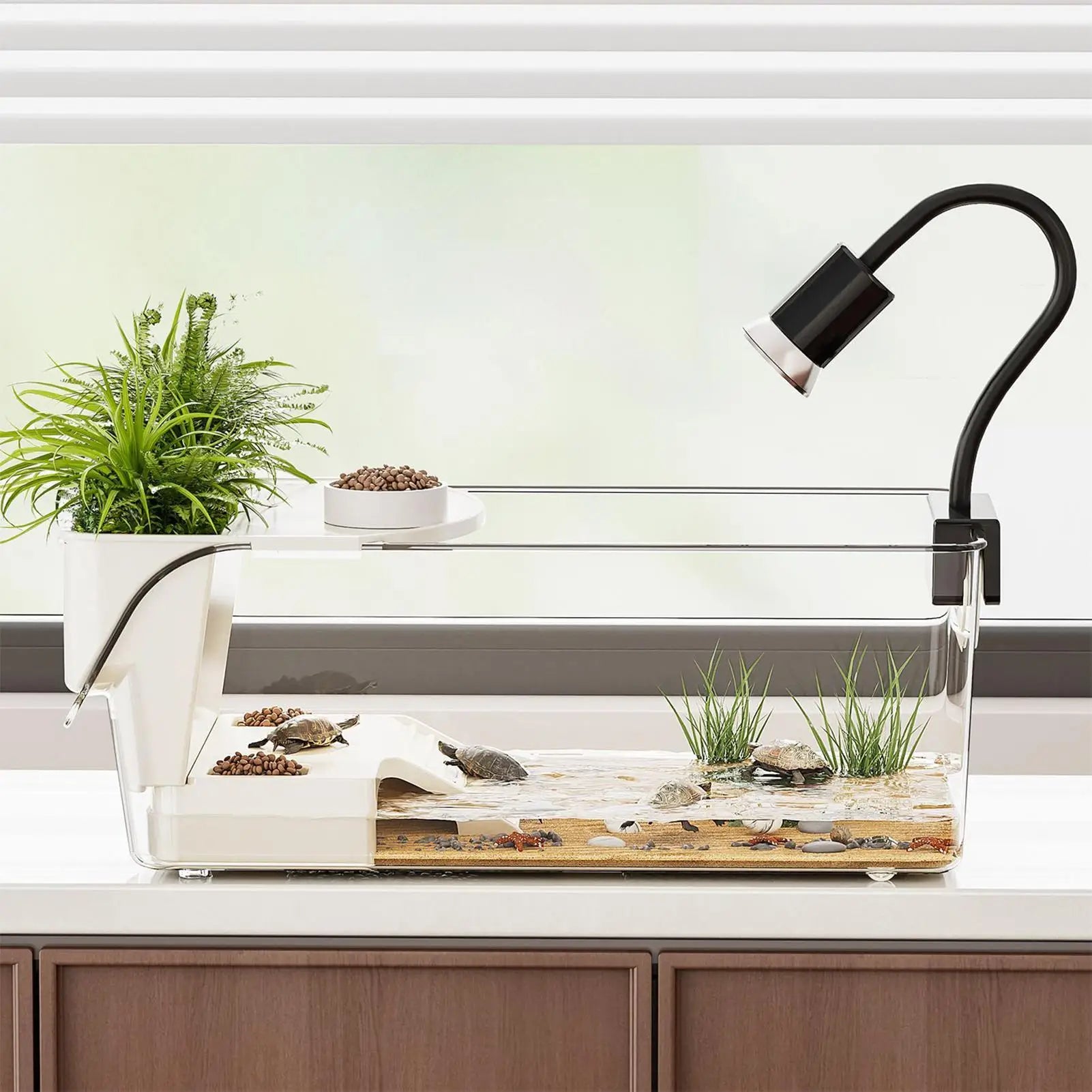 Turtle Tank Large Terrarium with Basking Plat Clear Tortoise Tank Reptile Enclosure for Tree Frog Salamanders Crayfish Small