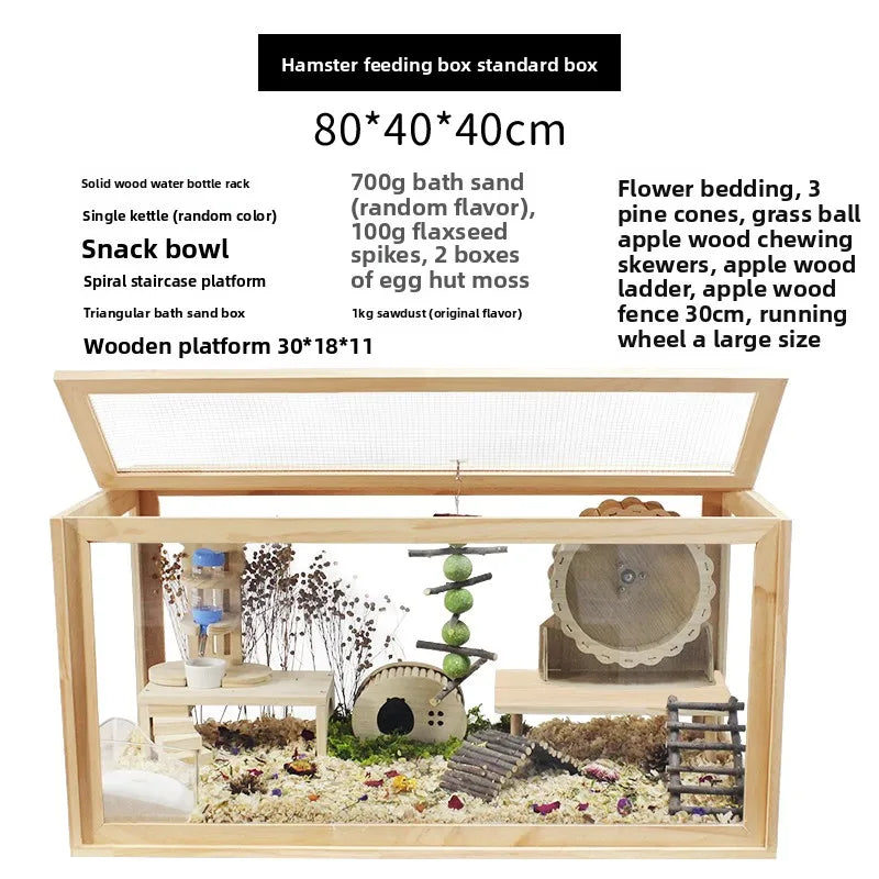 Hamster Frame Cage Solid Wood Acrylic Breathable Pet Cage Set for Golden Hamsters, Hedgehogs, Parrots, and Other Small Pets