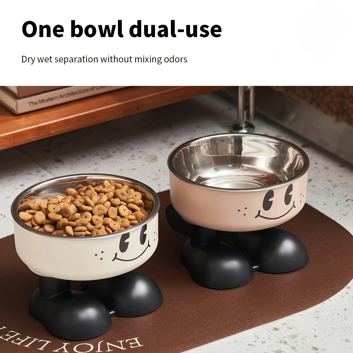 1pc Cartoon High-leg Cat Bowl, with joyful Face Design, Prevents Falling, Protects Pet'S Spine, Suitable for Dogs and Cats.